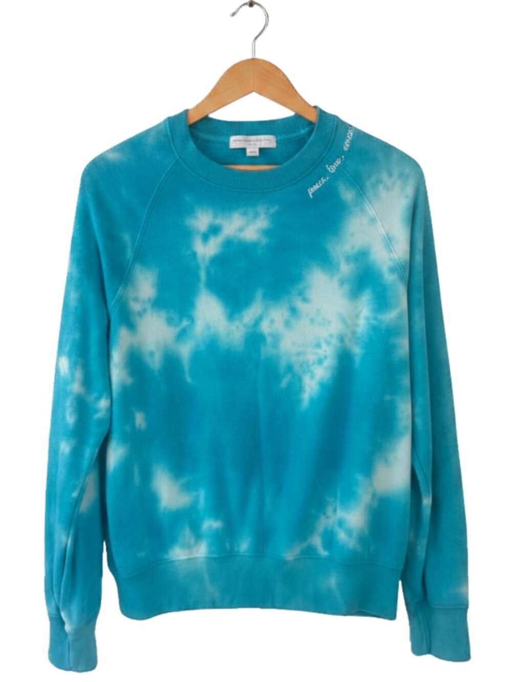 Spiritual Gangster Aqua Tie Dye Peace Love Sweat Crewneck Sweatshirt Medium
